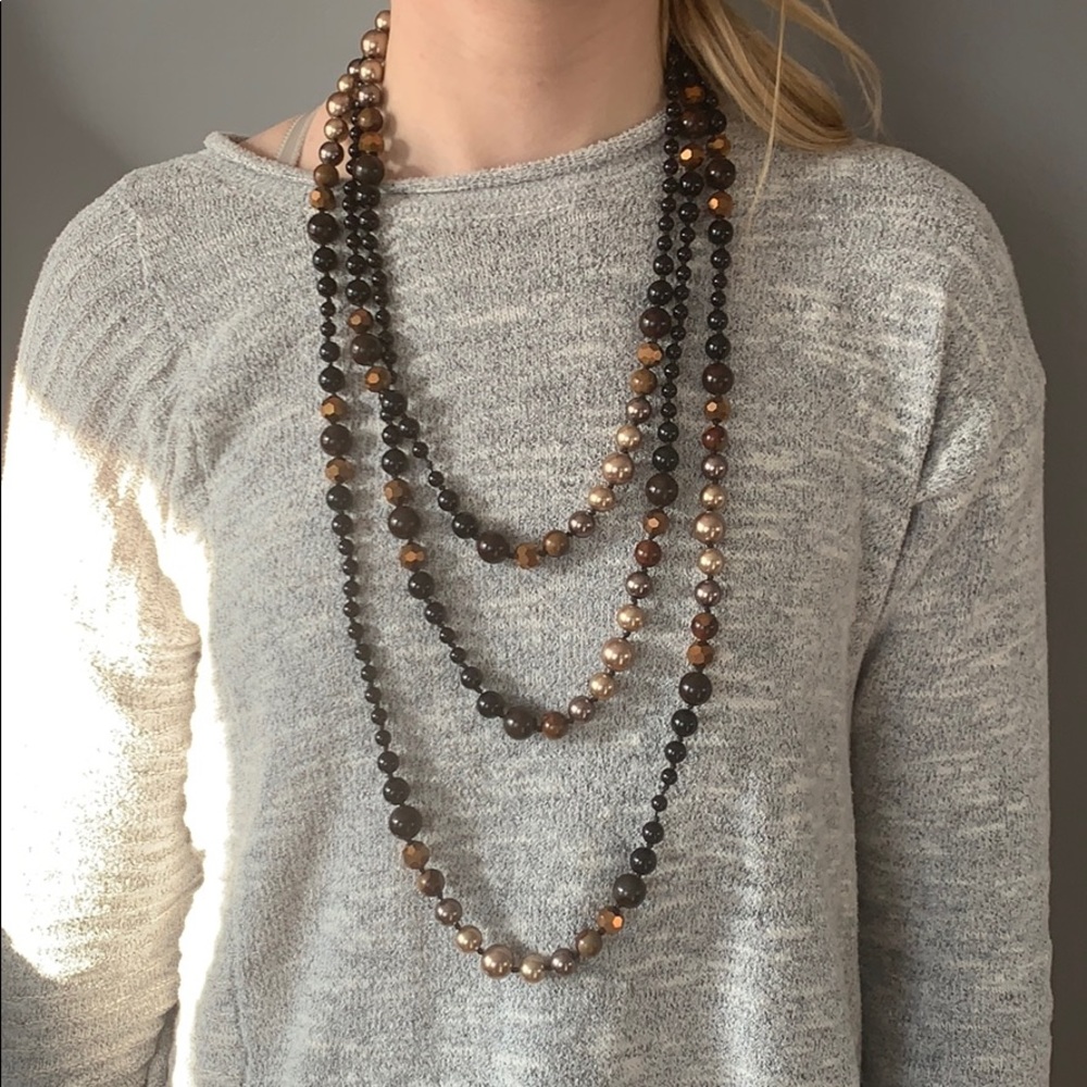 Premier Designs Black and Brown Beaded Necklace